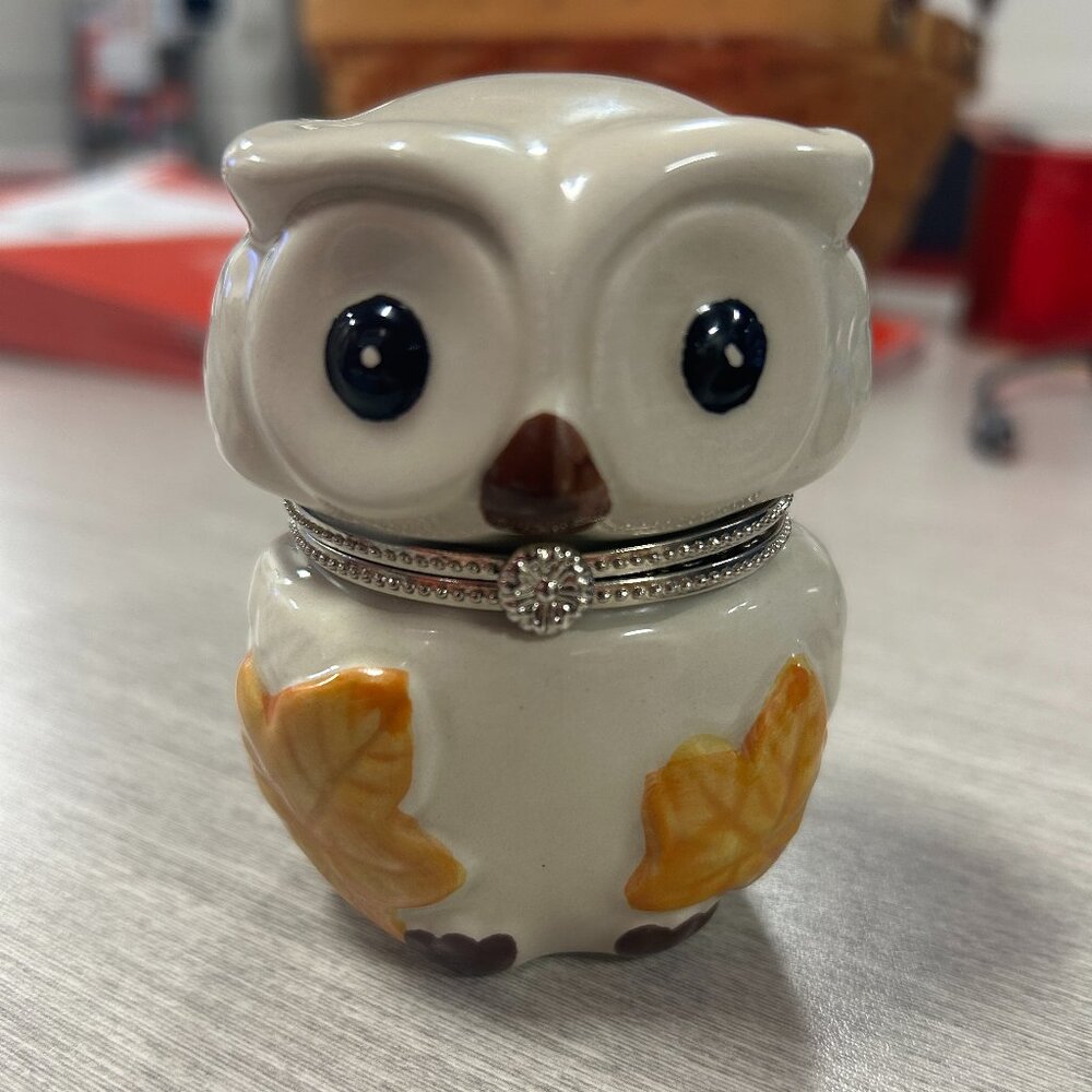 Harry & David Ceramic Harvest Owl, Limoges Style Trinket Vessel, 2022 Collection